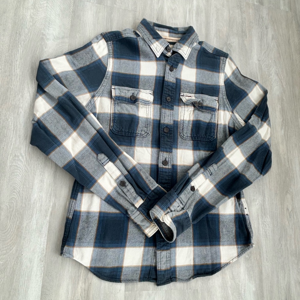 Hollister Blue and Tan Plaid Shirt